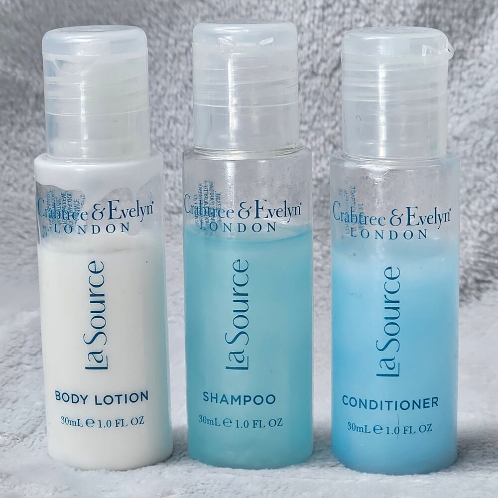 Crabtree & Evelyn La Source Body Lotion Shampoo Conditioner Travel Mini Set 1oz
